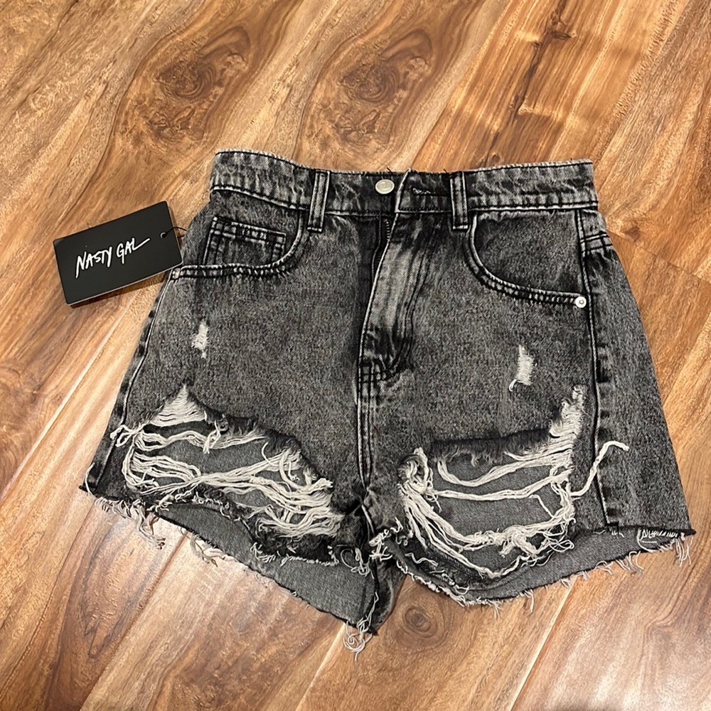 High waisted black Jean shorts with rips
